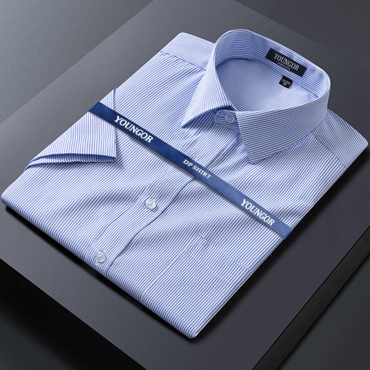 Yager flagship official store short-sleeved shirt for men business casual professional loose fashion versatile formal wear free iron solid color white DX6626 blue plaid 39