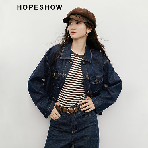 
Red sleeve retro washing denim jacket 2025 autumn new women's clothing temperament Korean lazy chic casual short jacket Dark denim blue 072 (pre-sale 9.15) M