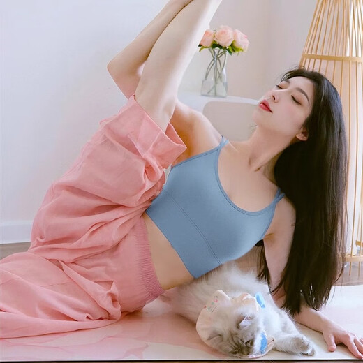 Shuangxiu Yoga Wear Set for Women 2025 New Dance Zen Loose Pilates Sports and Fitness Training Wear Summer Thin Gray Blue Top + Pink Pants Set L 110-120