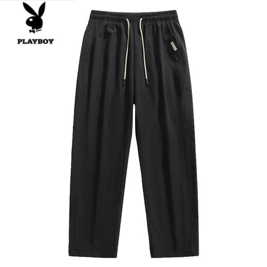 Playboy (PLAYBOY) ice silk casual pants for men summer thin quick-drying mesh breathable high street trend drawstring straight sports pants for men 6636# gray M