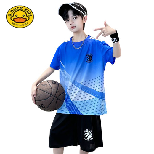 G.Duckkids Little Yellow Duck Boy Summer Ropa de seda de seda Jersey Sportswear Juego de ropa deportiva mediana y grande Verano Summer de manga corta Uniforme de bola de secado rápido Gray-9922 Modelos de 120 cm