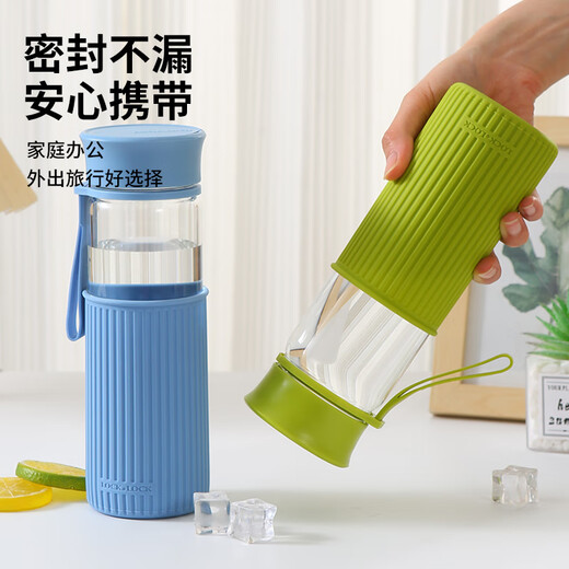 乐扣乐扣（LOCK&LOCK）耐热单层玻璃水杯学生便携男女白领可爱清新时尚茶杯子LLG673 蓝色500ml