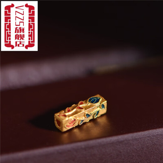 VZZS Tibetan Beads Jewelry House Pure Gold Enamel Burnt Blue Rose Beads Palace Made Ancient Gold Bracelet Pendant Accessories