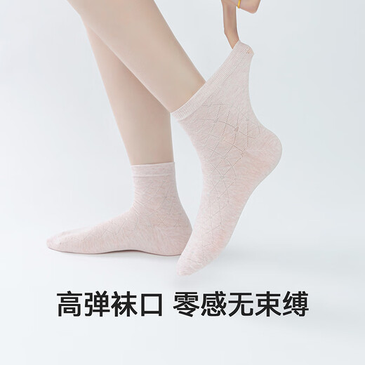 耐尔女士袜子春夏新款提花短袜女抗菌防臭透气吸汗短筒袜 黑色白色瓷蓝浅玫色小麦色 5双 均码