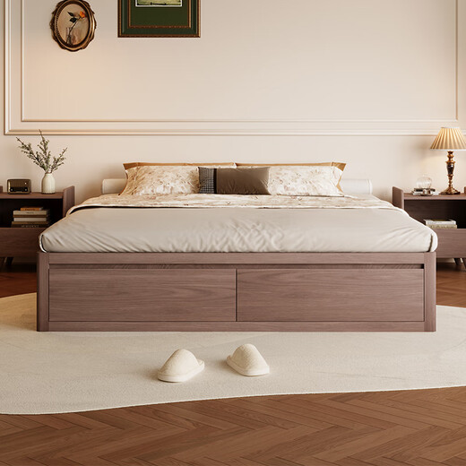 Zhenxiangjia all solid wood bed without bed head modern simple oak high box bed air pressure storage bed with drawer bed tatami walnut color | oak bed (single bed) luxury version thickened lattice frame 1.8*2.0m air pressure structure