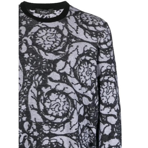 范思哲（VERSACE）黑灰拼色棉针织套头毛衣男 Barney纹金雕细节纹理修身 黑色 均码 |50