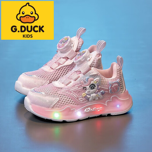 G.DuckKids Petites chaussures de sport de filles de canard jaune 2025 Nouveau printemps et été décontracté polyvalent Luminous Sports Pony Lily Mesh Chaussures B689 Purple double filet 30 longueur intérieure d'environ 18,4 cm