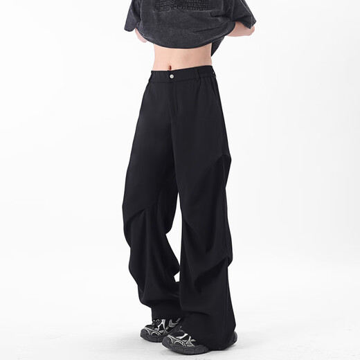 YORK ZOOM new product American loose wide-leg floor-length drape casual pants black pleated trousers for men carbon black XL