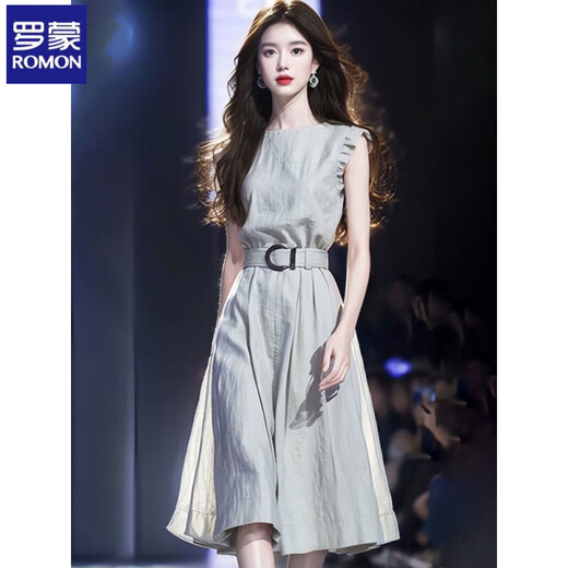 罗蒙连衣裙女2025夏季冷淡系复古无袖气质质感公主小众设计收腰中长裙 图片色 XL 推荐115-130斤