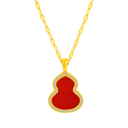 Mingzuan International 18K gold pendant for women au750 red agate diamond gourd neck pendant necklace birthday gift for girlfriend
