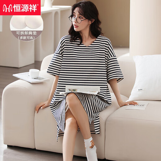 Hengyuanxiang comes with a chest pad bra nightgown for women in summer pure cotton short sleeves plus fat plus size 200 Jin [Jin equals 0.5 kg] Over-knee long loose pregnant women F-6626 3XL - with a chest pad [150-170 Jin [Jin equals 0.5 kg]]