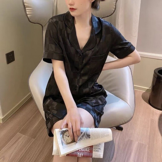 ZIPJBX睡衣女春秋两件套长袖仿真丝绸薄款夏天家居服套装 829#白色格子【长裤长袖】 M 【80-100斤】