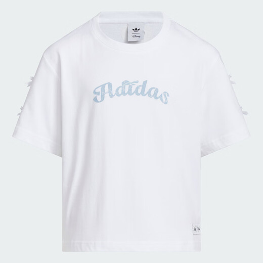 Adidas children's clothing 25 summer and autumn girls T-shirts joint-branded bow embellishment for mid-large children's loose cotton T-shirt KG6625