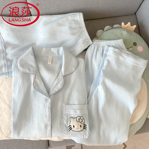 浪莎（LangSha）三丽鸥睡衣女夏季三件套装纯棉新款短袖春秋家居服 云朵棉-J9901#乐园小狗三件套 M 【建议75-100斤】