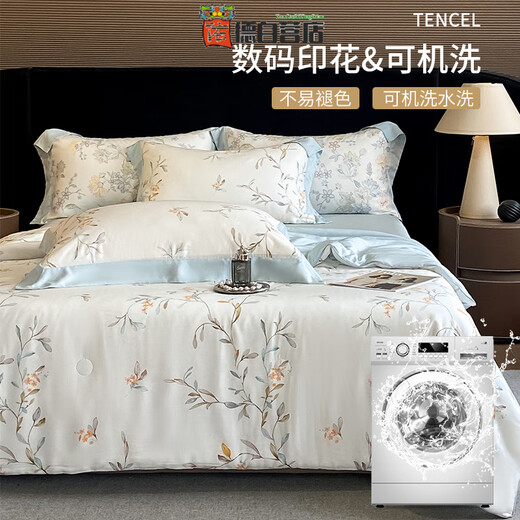 RSRDDY high-end Sam Tencel Lyocell four-piece set A 100-count summer quilt double-sided ice silk cool summer quilt Qingyi Class A baby grade machine washable summer quilt sheet type sheet type 2.0 m four-piece summer quilt set 220