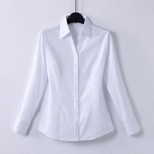 Weißes V-Ausschnitt-Shirt für Frauen 2025 Frühling und Herbst Neue professionelle formelle Verschleiß-Interview Workwear-Hemd No Iron Top 6212 Weiß [V-Ausschnitt] Long Sleeve XL Empfohlen [115-125jin [Jin gleich 0,5 kg]]