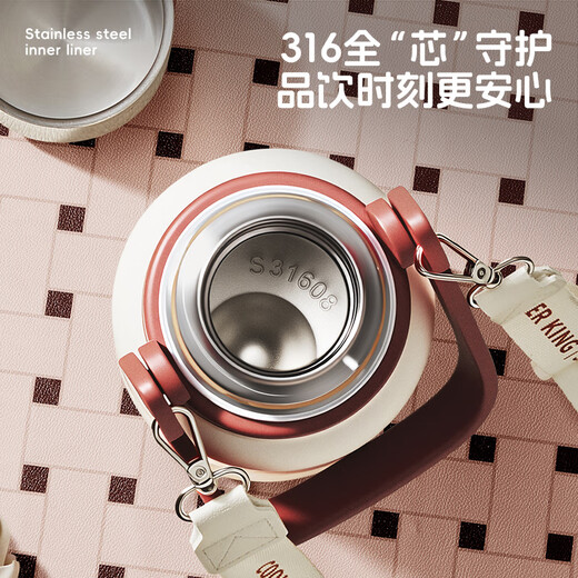 Cuidahuang thermos kettle large-capacity water cup for home outdoor outdoor hot water 316 stainless steel 800ml (Rose Holiday)