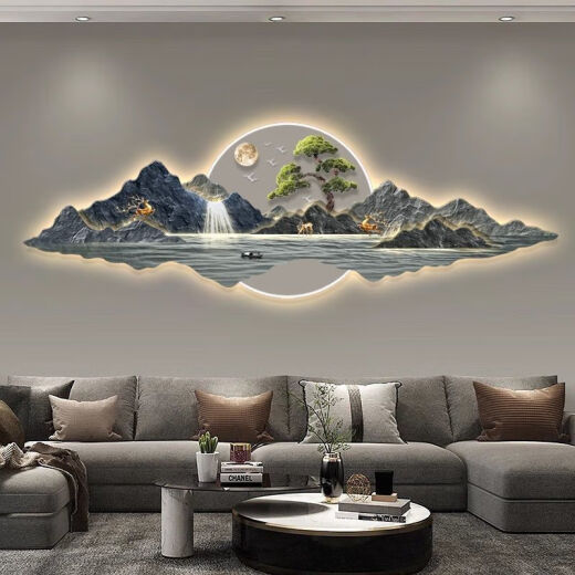Shinniao flows water and makes money landscape paintings New Chinese style living room decoration paintings Sofa background wall hanging paintings Atmospheric tea room wall decoration 13548 90*30 exquisite carved crystal porcelain paintings-no lamp style