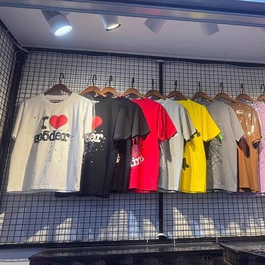 WVGA American Fashion Brand YoungThug Same Sp5der Foam Printing High Street Trendy Loose Camiseta de manga corta Men 6218 Black S Altura 160-170