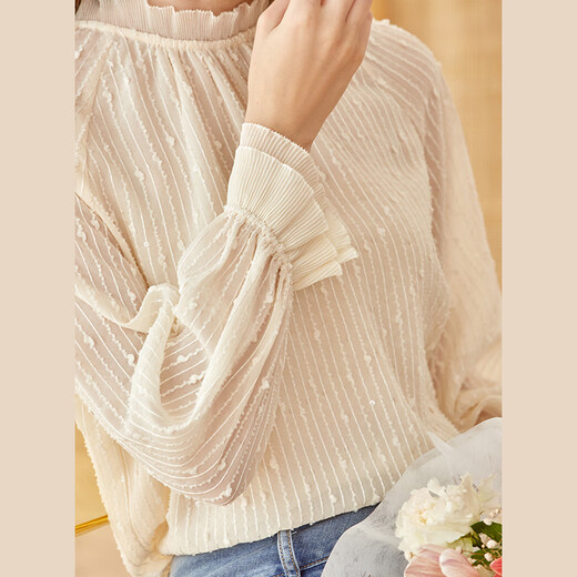 Olrain Aurel Chiffon Top Shirt Women's Autumn Wear Sweet French Temperament Chic Lace Shirt Apricot M