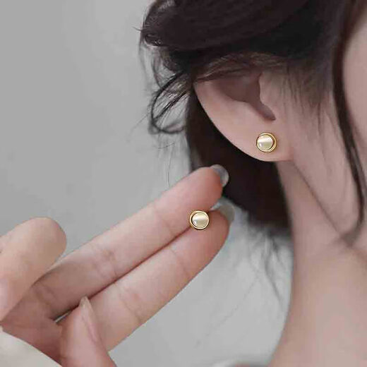 Qi Xiaomi 999 pure silver cat's eye stone earrings for women 2025 new niche high-end ear piercing earrings light luxury bestie ear jewelry 999 pure silver earrings-gold (price of two)