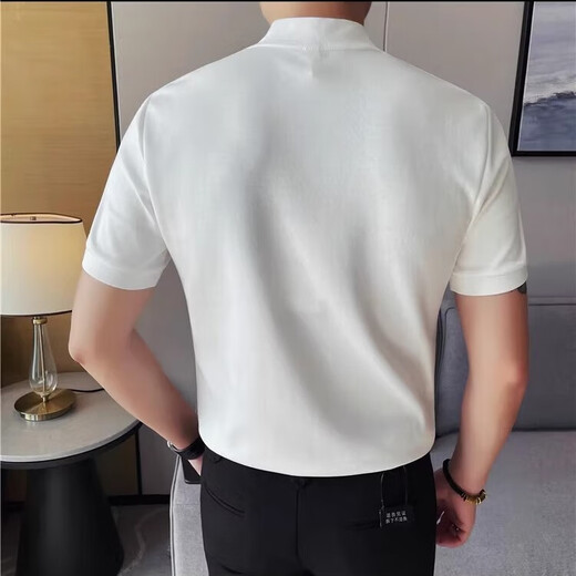逐梦颜假两件亨利领短袖polo衫男夏季潮牌痞帅高级感修身小立领半袖T恤 黑色 2XL