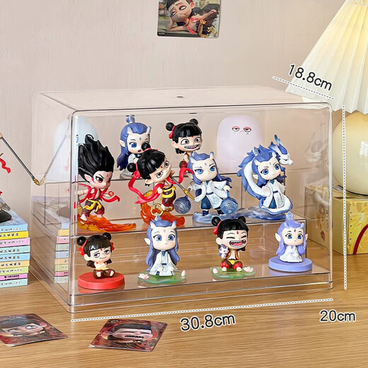Wei Nezha Figure Display Box Acrylic Transparent Bubble Mart Nezha Two Blind Box Ornament Doll Dustproof Storage Cabinet Cream Color Large Three-Layer Ladder Display Stand No Installation and Ready to Use Out of the Box