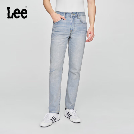 
Lee25 spring and summer new product 723 slim mid-waist straight small ripped design retro light blue men's jeans