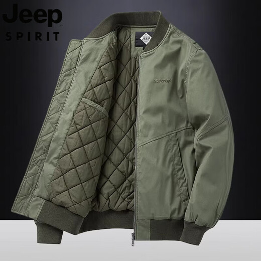 JEEP SPIRIT吉普2025年秋季棉衣男纯棉水洗夹棉加厚飞行员夹克休闲棒球领外套 9227军绿（夹棉厚款） XL 适合145至165斤