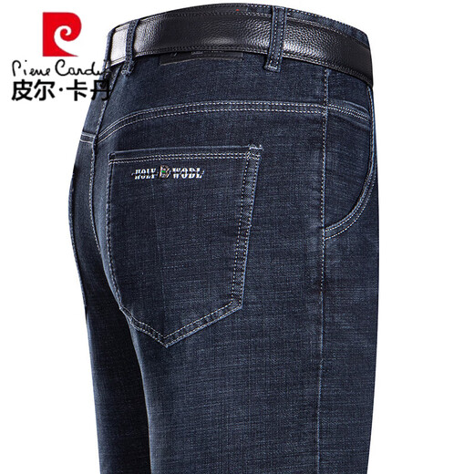Pierre Cardin Light Luxury haut de gamme Summer Summer Men Straight Loose Fin Fin Jeans Moyen-d'âge haut-taille pantalon long 3890 Bleu moyen 32 [2 pieds 5 taille]