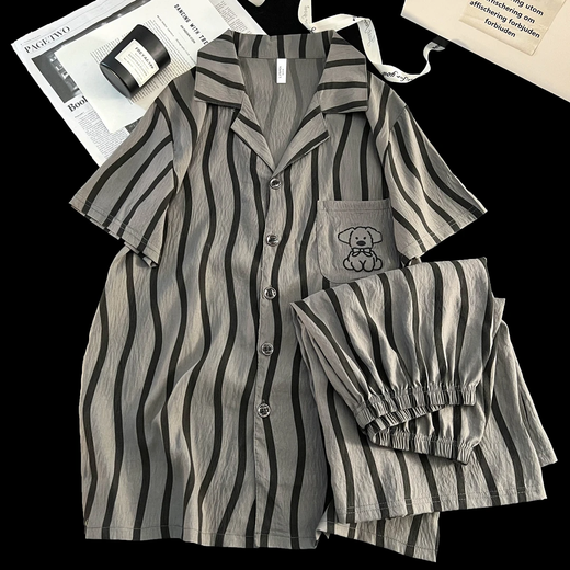 Pajamas para hombres Cardigan de alta gama delgada jóvenes de manga corta pijama de verano casual y ropa casera de alta gama 12529 L (recomendado 100-130 Jin [Jin equivale a 0.5 kg])