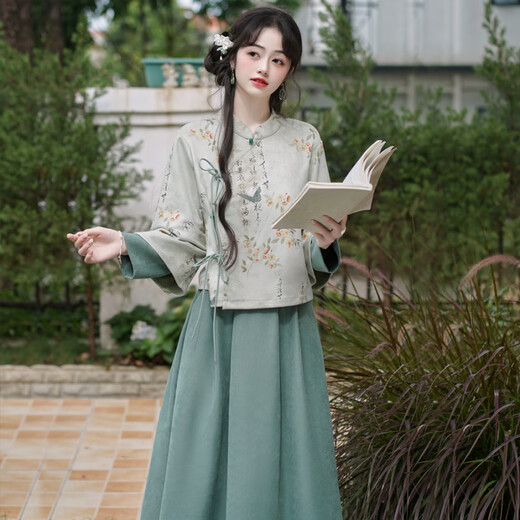 AEMAPE新中式女装两件套装春秋中国风复古多巴胺新款上衣改良汉服半身裙 雪纺两件套仕女红YY9764 L 110-120斤左右
