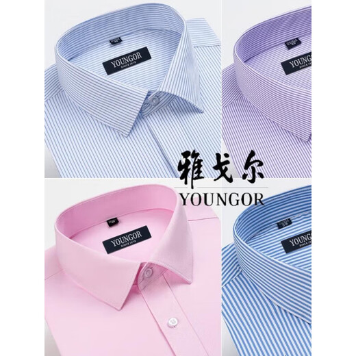 雅戈尔旗舰官方店长袖衬衫男士2025新款纯棉免烫中年休闲高端职业正装衬 6627 39 (建议118-128斤)