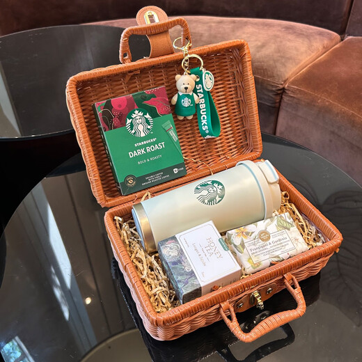 Starbucks Cup Gift Customized Water Cup Double Drinking Mouth Insulated Cup Straw Cup Coffee Cup Souvenir Gift White Coffee Rattan Gift Box