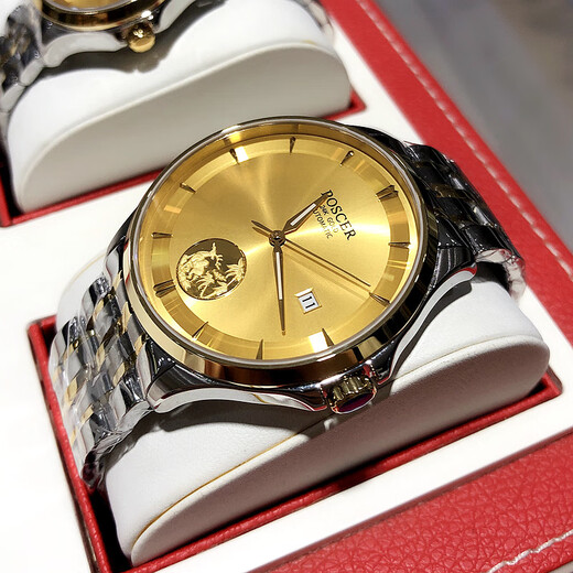 POSCER (POSCER) MIRAR Men's 24 kjin [Jin equivale a 0.5 kg] reloj mecánico completamente automático luminoso luminoso gran pareja de porsche pareja 6189 cinturón de acero para hombres blancos dorados