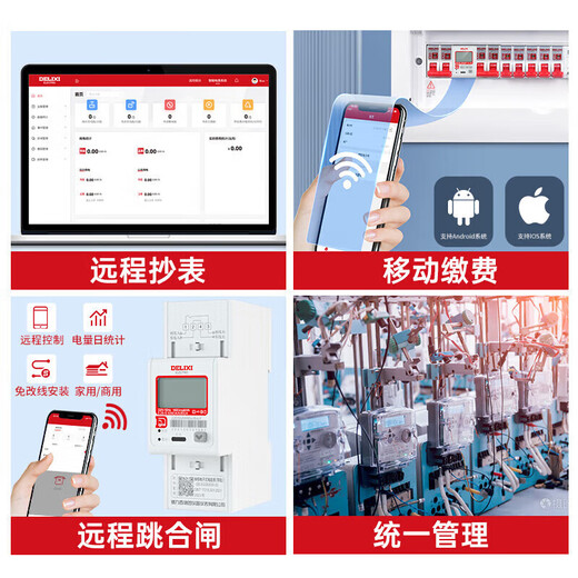 Delixi electrical guide rail smart meter single-phase home rental DDSU6606vct 220V Class B 5(80)A left in and right out LCD 2P basic model