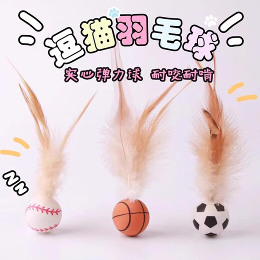 Erzhi Zhangxian elastic chicken feather ball cat toy for self-pleasure and boredom throwing interactive ball feather elastic sports ball creative cat play fun elastic ball mixed color 3 pack for fun