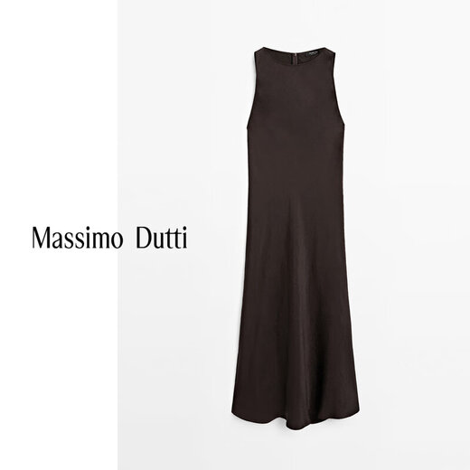 
Massimo Dutti autumn new product 2025 women's old-fashioned style exquisite light luxury long satin halter neck dress 06685530 Chocolate S (CN 170/88A)