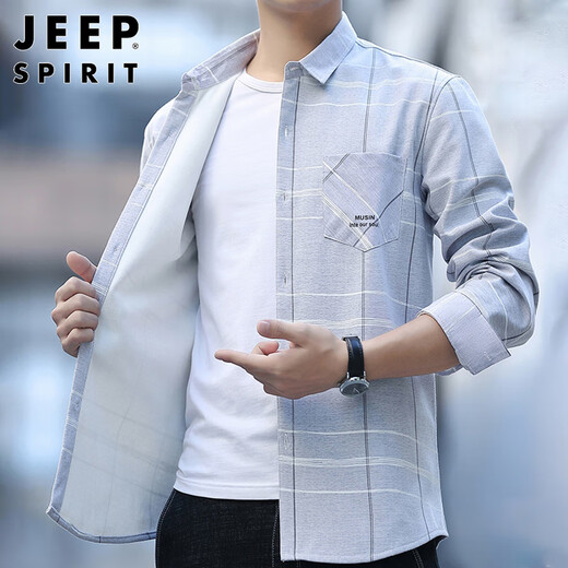 JEEP SPIRIT Jeep long-sleeved shirt men's autumn and winter Korean style casual velvet warm shirt men's jacket gray 2XL