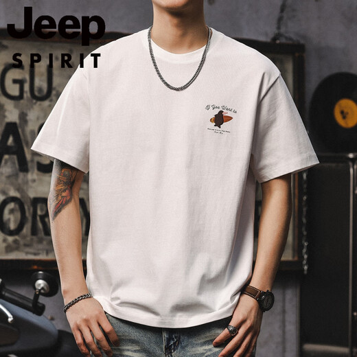 Jeep Spirit Summer New Style Teenage T-shirt à manches courtes chemise de base de cou rond rétro japonaise et polyvalent T-shirt masculin 1506 Green foncé lourd 260g M 100-120Jin [Jin est égal à 0,5 kg]