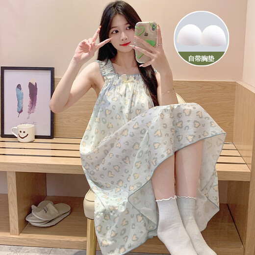 Yalu Brust Pad Nachthemd für Frauen im Sommer 2025 neuer Hosenträger Pyjamas Thin High-End- und ärmelloses kühles Zuhause JDX_3889Q# Weste Rock Liebes Herz (mit fester Brust xl xl