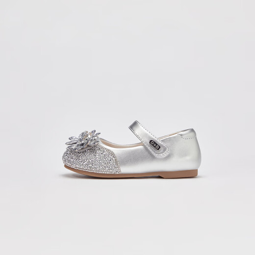 DAVE&BELLA children's crystal shoes leather shoes spring new baby girl princess shoes girls Mary Jane children's shoes children's shoes crystal silver spot 25
