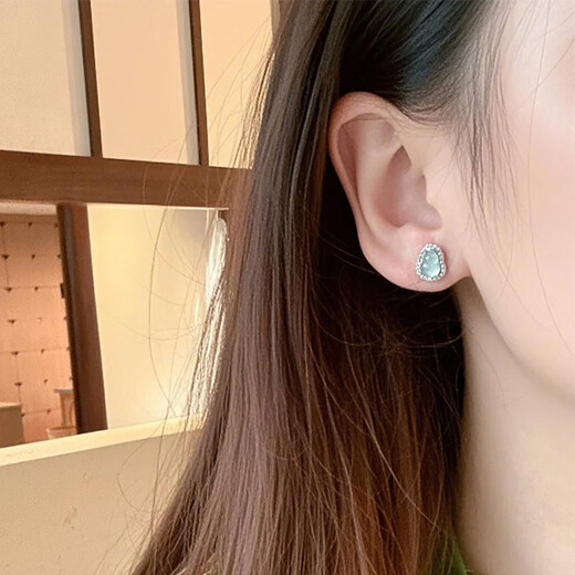 Jianlu natural jade silver earrings for women, high-grade jade earrings, jewelry, mother's birthday gift for wife and mother