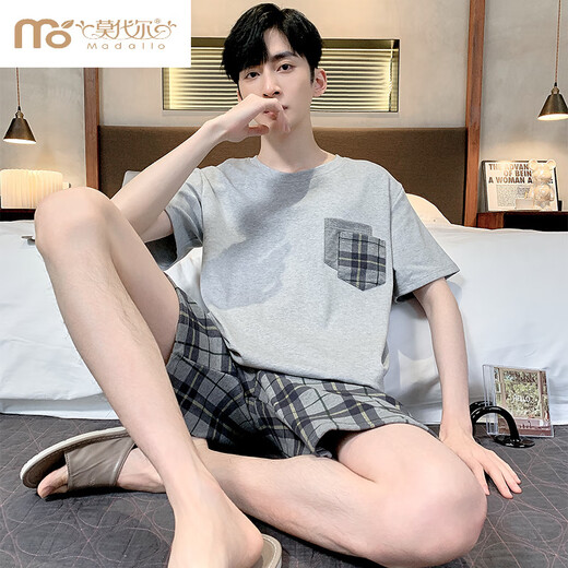 莫代尔睡衣男士夏季棉质短袖加大码薄款宽松中青年休闲家居服套装可外穿 9928H系列男短袖短裤套装】 3XL 建议175-200斤】
