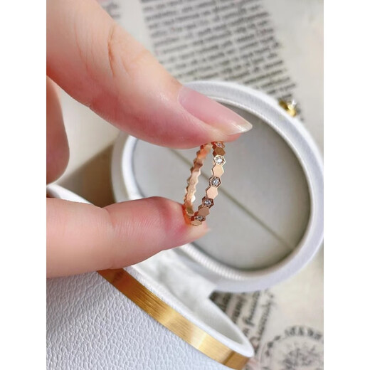 OEMG Old Phoenix Gold Store's ancient method inherited 18k gold sparkling diamond honeycomb ring women's niche simple and versatile ring 2 rose gold honeycomb ring with diamonds US size 5