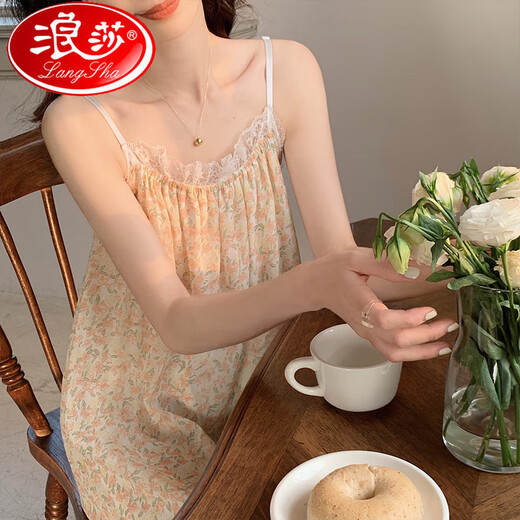 浪莎（LangSha）睡裙女夏季甜美可爱宽松吊带睡衣夏天女士新款家居服可外穿春秋款 5012 均码 【80-150斤】