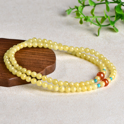 A Thousand Years Jade Beeswax Nanhong Bracelet Women's Multi-circle Round Bead Temperament Bracelet Jade Bracelet About 5mm QZD2693f