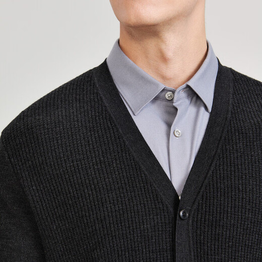 EMZ Ordos lavable en machine automne et hiver col en V affaires décontracté simple pure laine tricoté cardigan veste pour hommes gris foncé régulier XL 180/96A