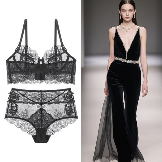 Victoria Palace sexy underwear for women, French ultra-thin push-up lace bra, big breasts, small anti-sagging, large size bra set, red 70B/32B with S size panties