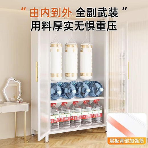 Einfacher Kleiderschrank Schlafzimmer Home Miethaus zusammengebautes Metall All-Steel-Rahmen neuer Stil Kleiderschrank kleiner Aufbewahrungsschrank Ober- und untere PC Doppel-Türgarderobe 998*500*1585